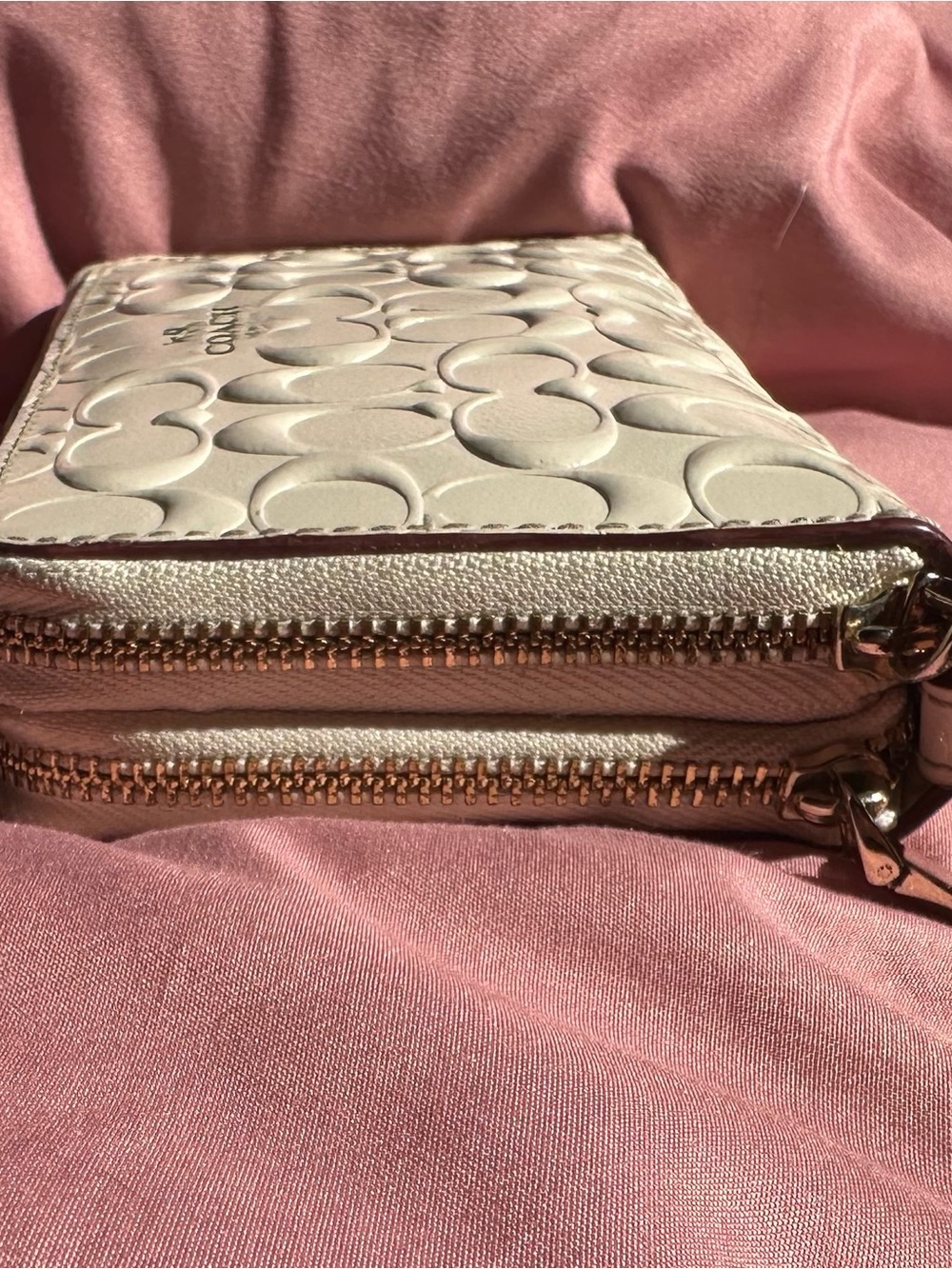 Coach Chalk Embossed Signature Leather Double Zip Wristlet Wallet White - Picture 7 of 10